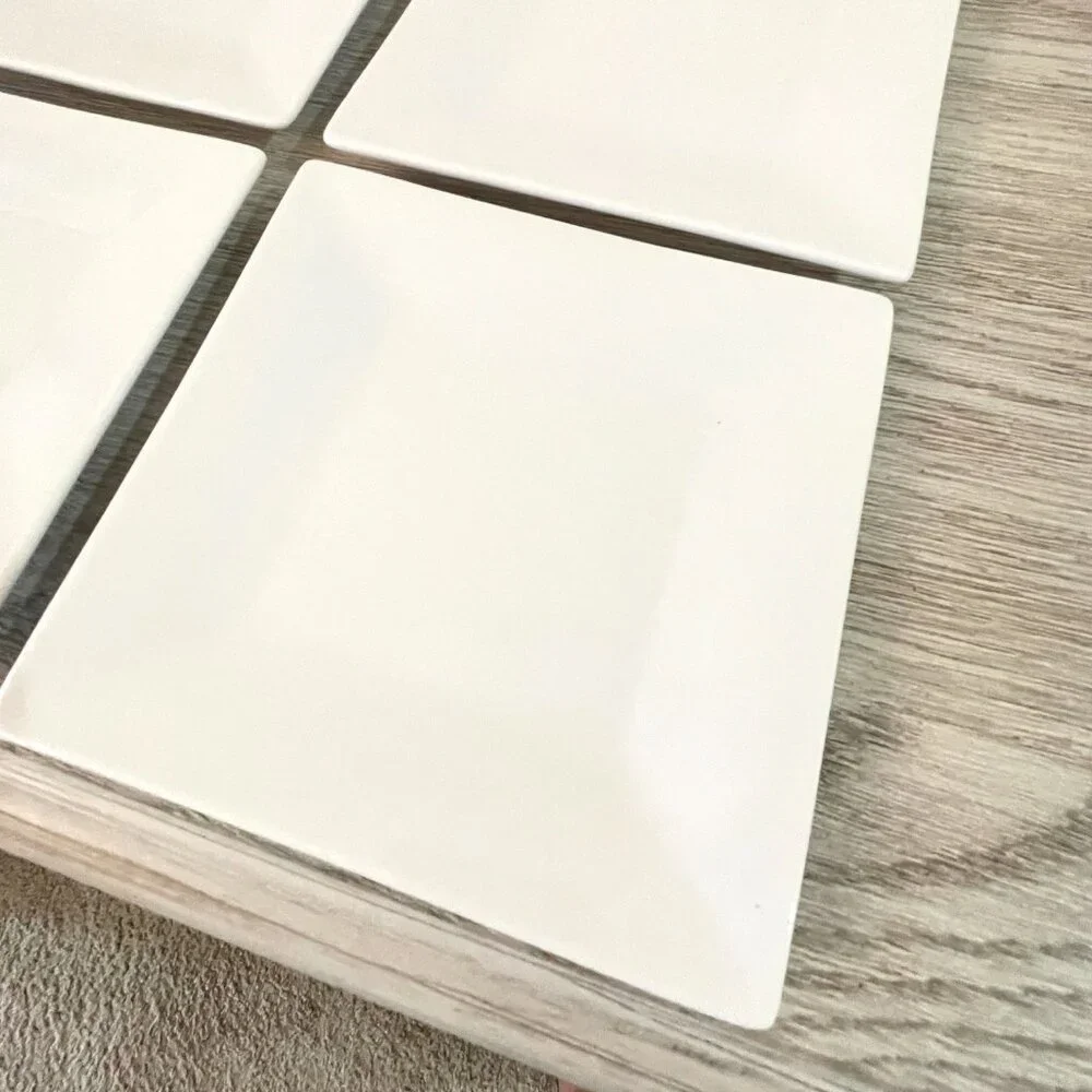 Crate & Barrel Set of 6 Appetizer Plates White Square Porcelain Ceramic Snacks